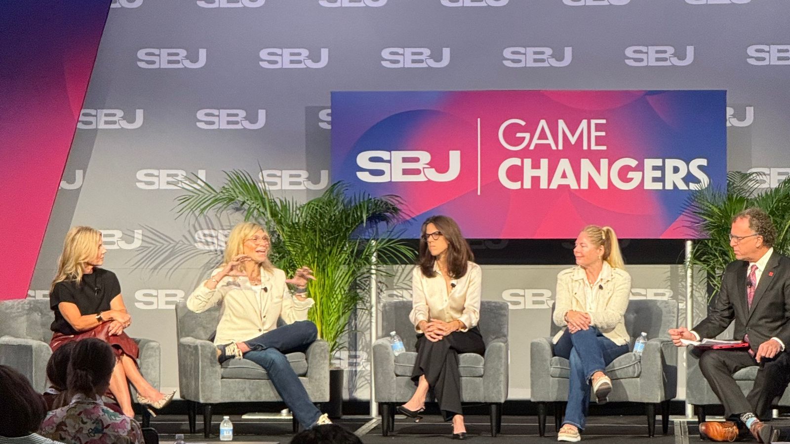 From left, Heidi Noland, Hillary Mandel, Rachel Epstein, Heidi Browning and moderator Abe Madkour seated on the Game Changers stage