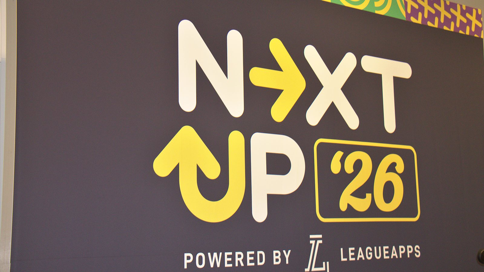 NextUp '26 logo wall at Civic Hall